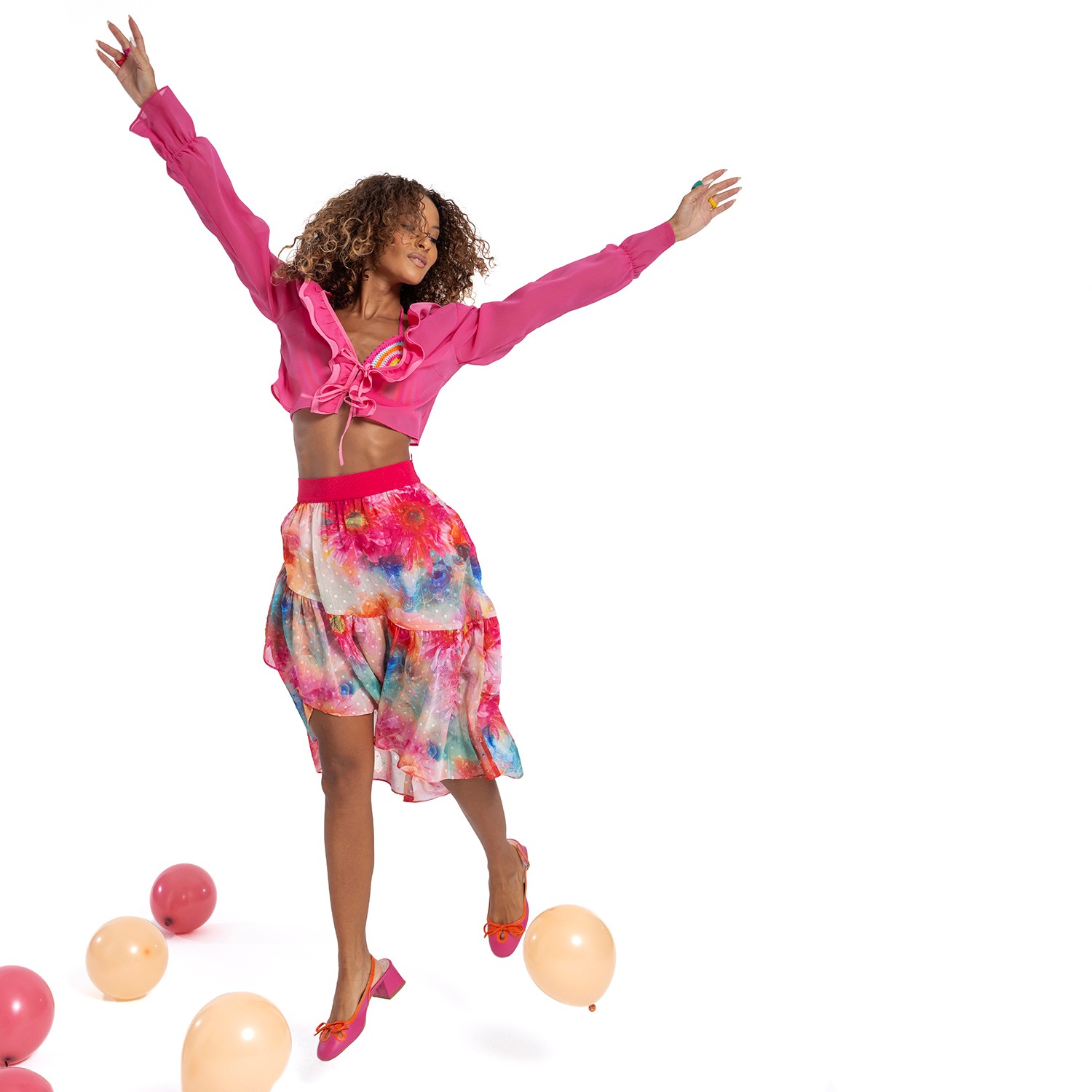 Ruffled Chiffon Cropped Shirt