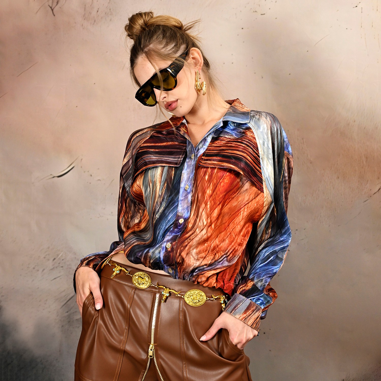 Abstract Print Button-Down Shirt