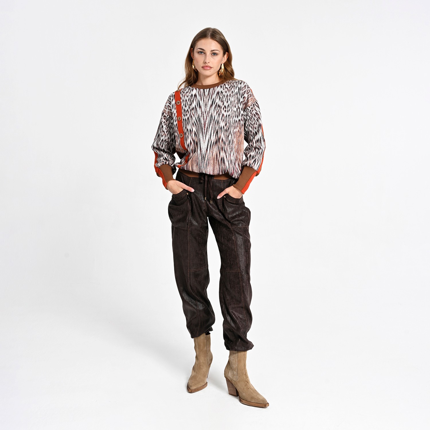Jogger Pants with Wood-Textured Vegan Leather Finish