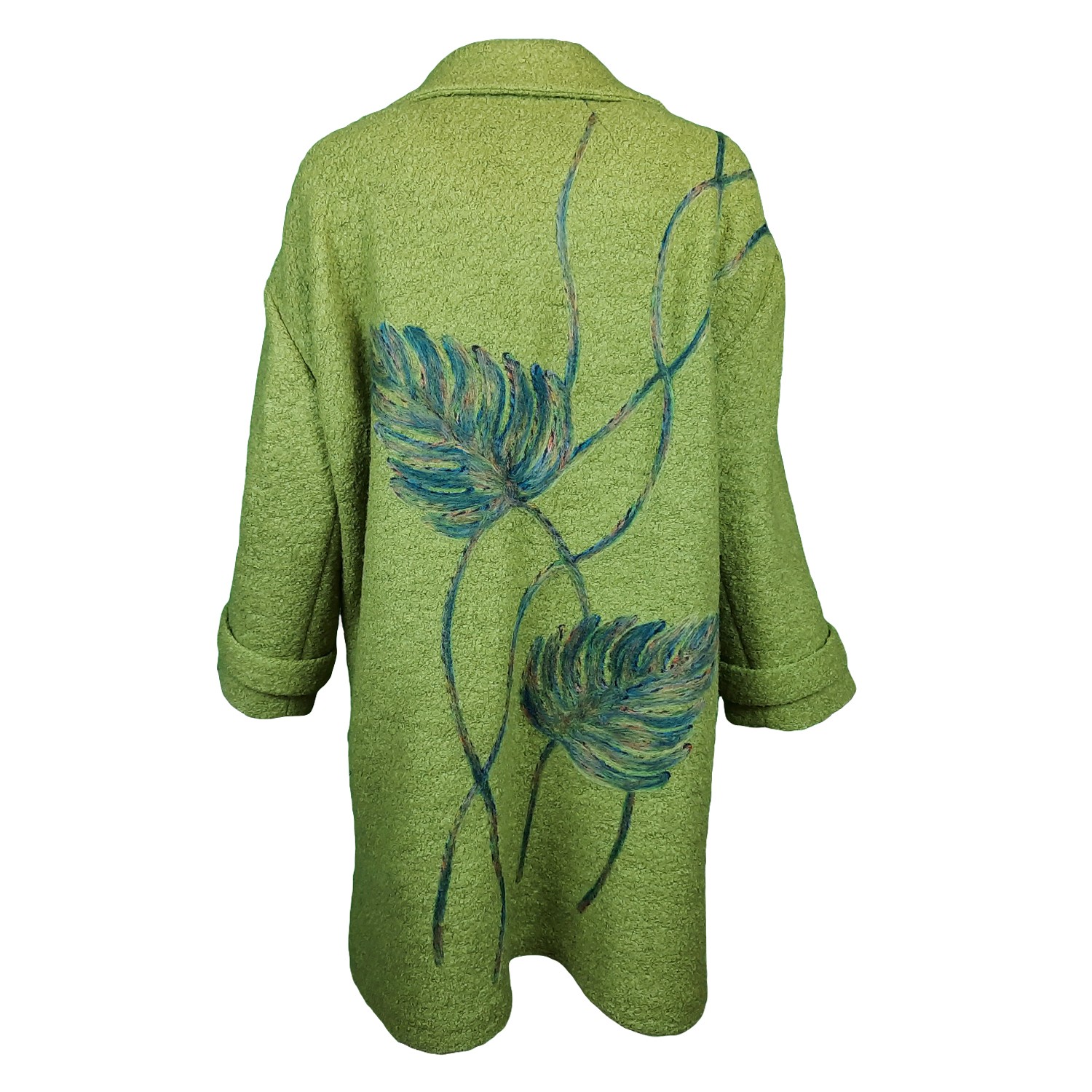 Wool Blend Coat With Large Leaf Embroidery At The Back