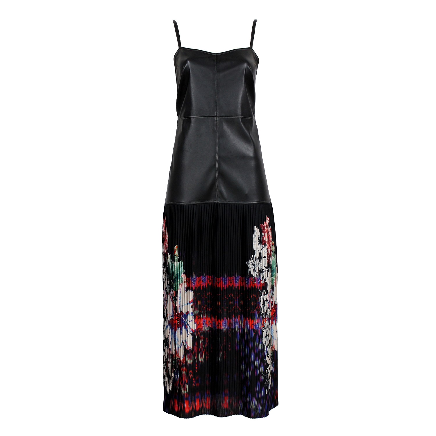 Vegan Leather Maxi Dress With Pleated Skirt