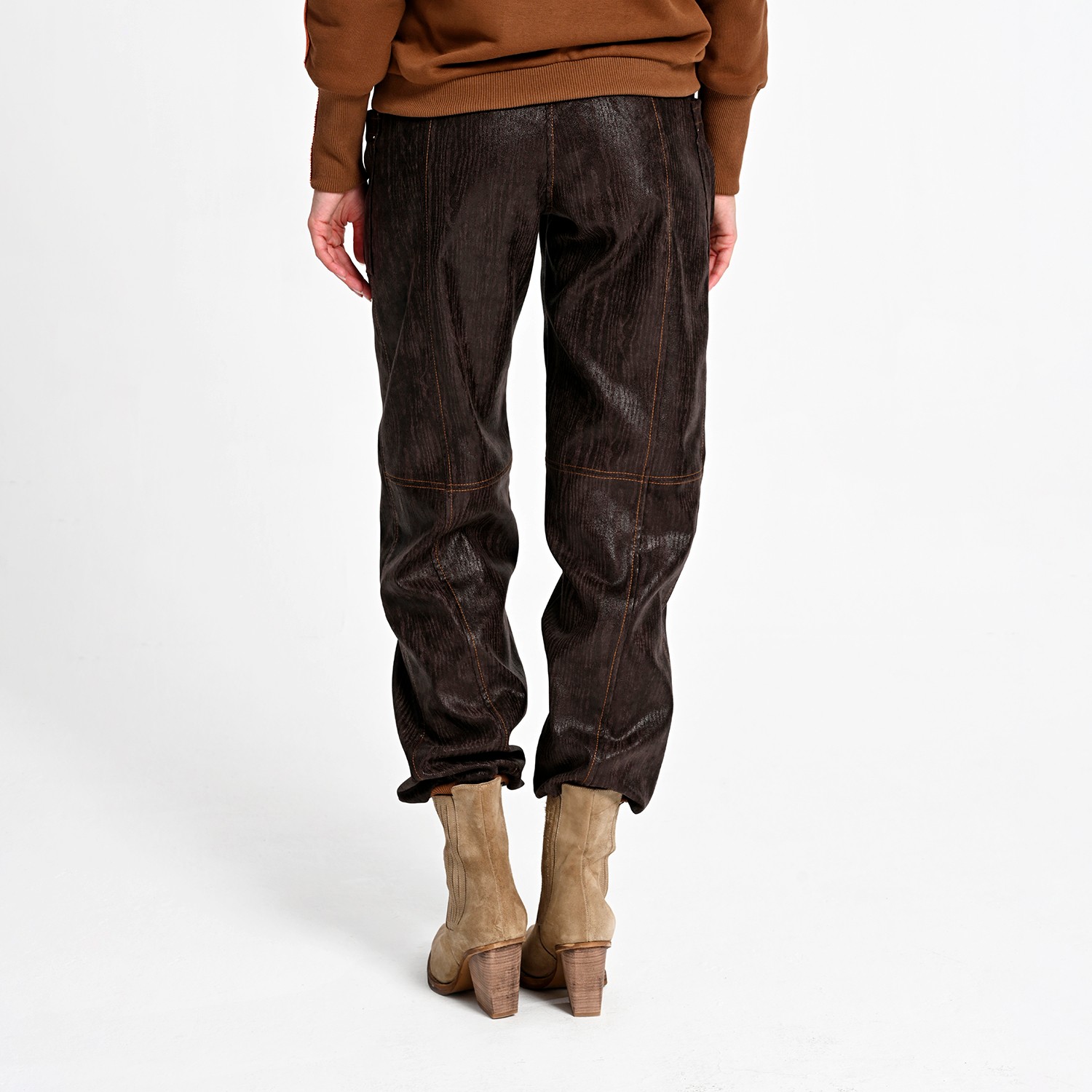 Jogger Pants with Wood-Textured Vegan Leather Finish