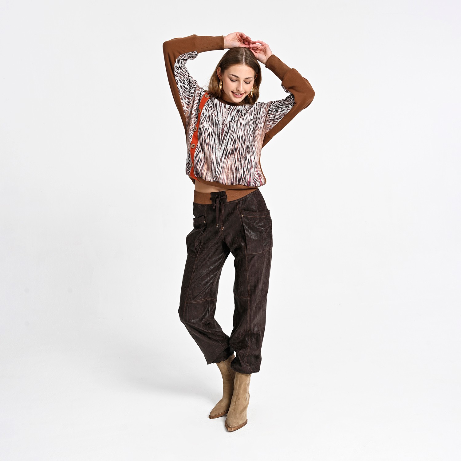 Jogger Pants with Wood-Textured Vegan Leather Finish