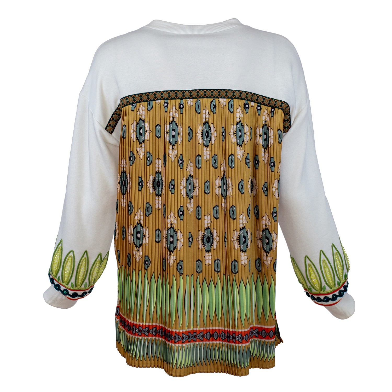 Off White Sweatshirt With Pleated Back And Embroidery Detail