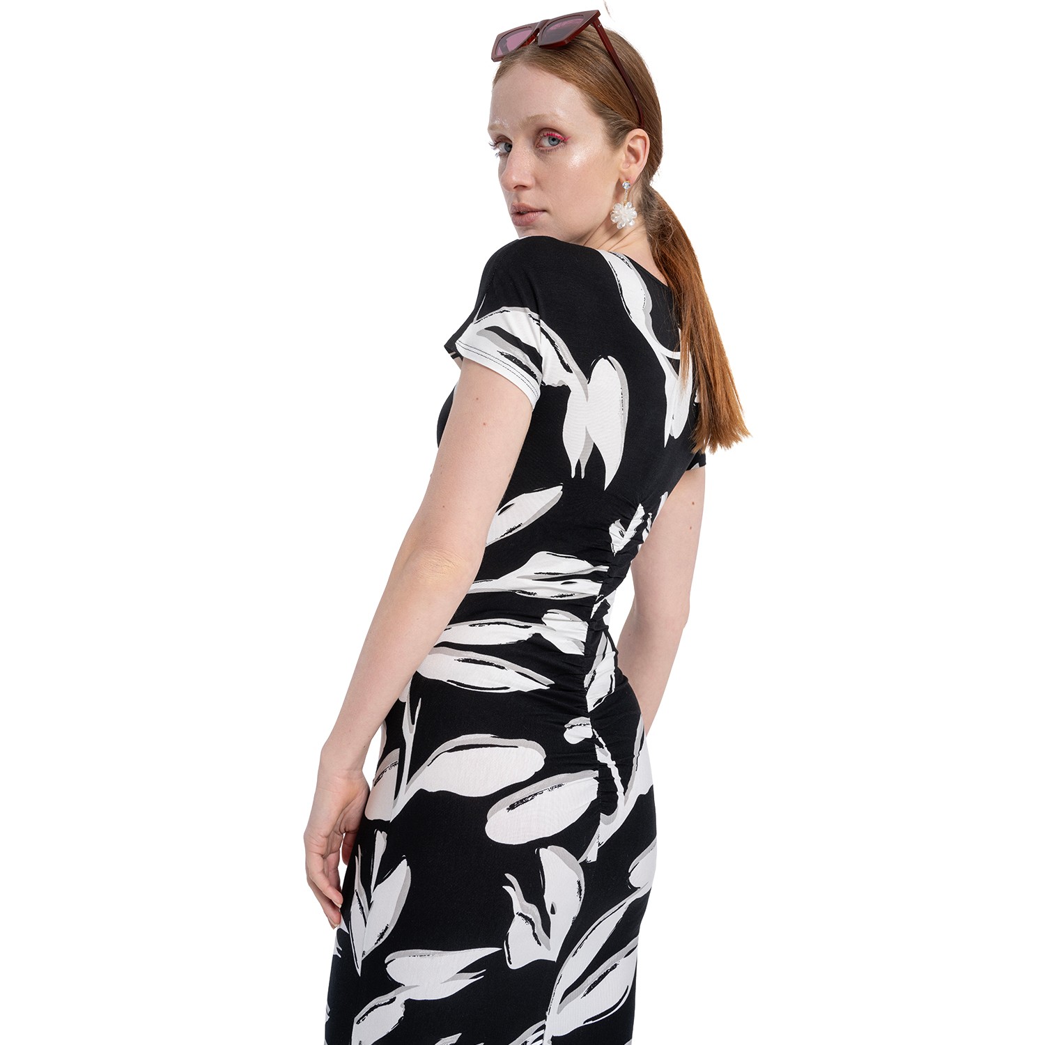 Black And White Knitted Stretch Viscose Midi Dress