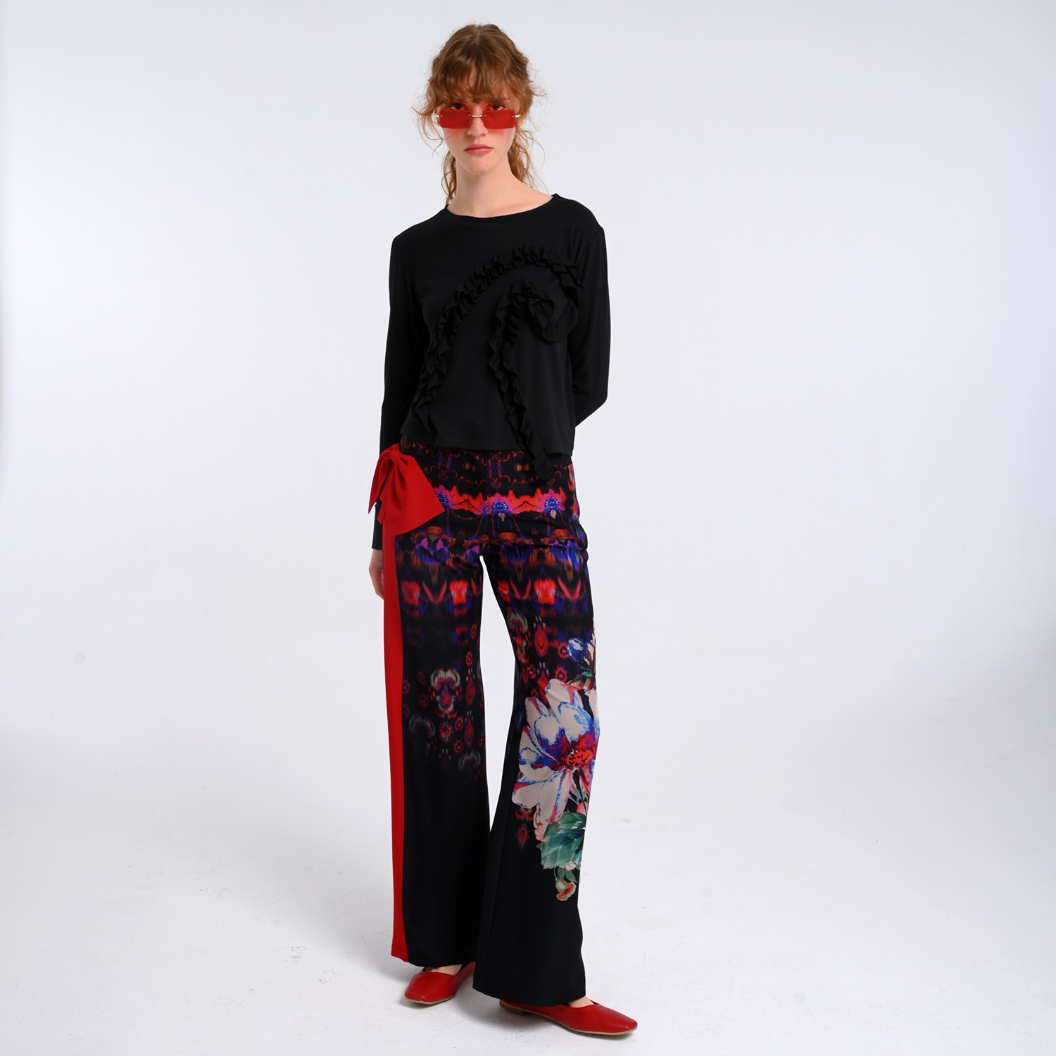 Bow Detailing Wide-Leg Panelled Pants