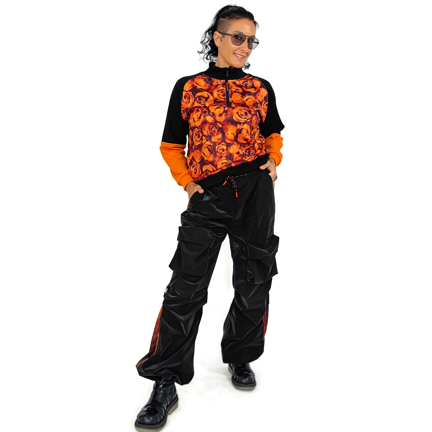 Floral Print Color Block Half-Zip Sweatshirt