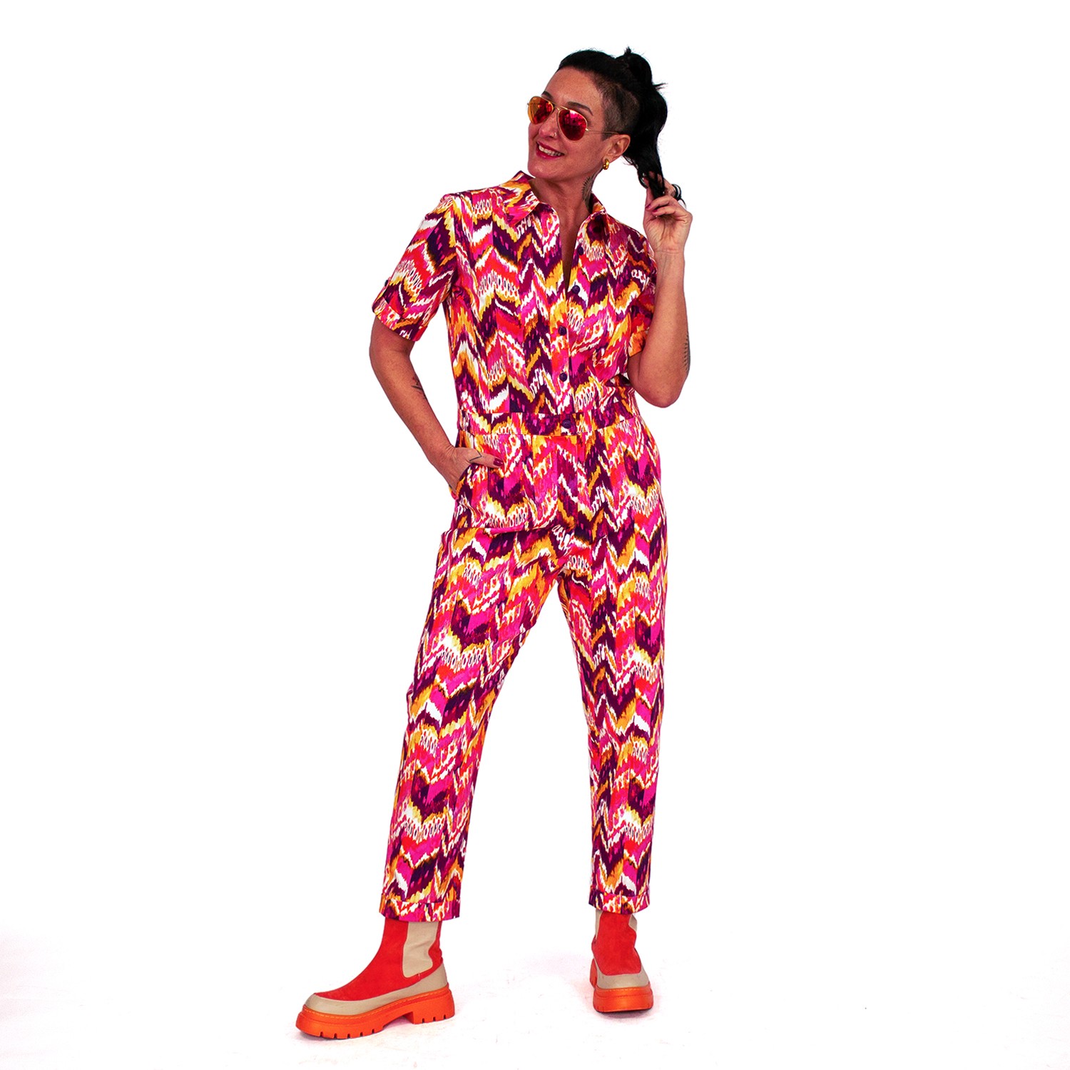 Cotton Jumpsuit With Colorful Zigzag Print