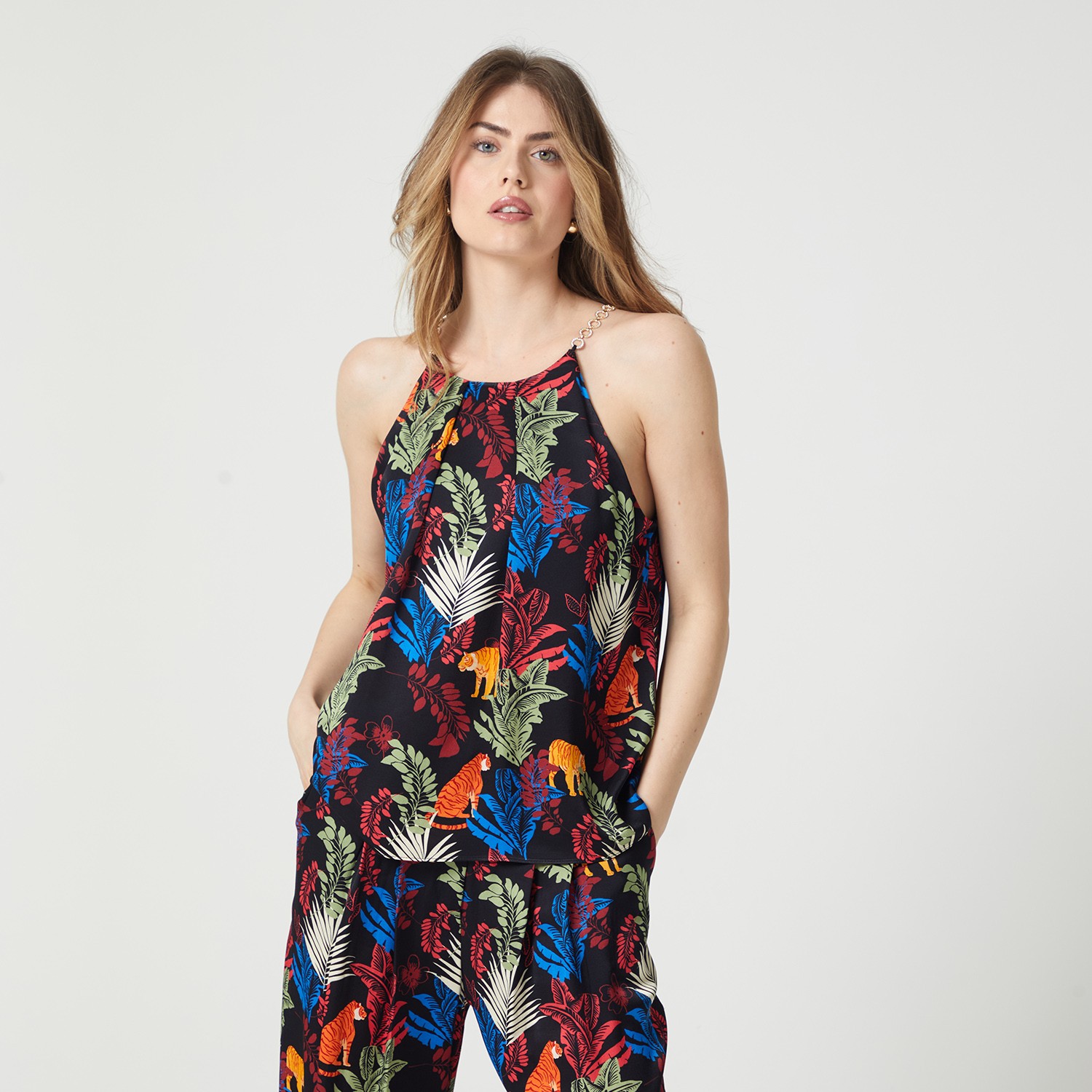 Jungle-Print Ecovero™ Satin Sleeveless Top