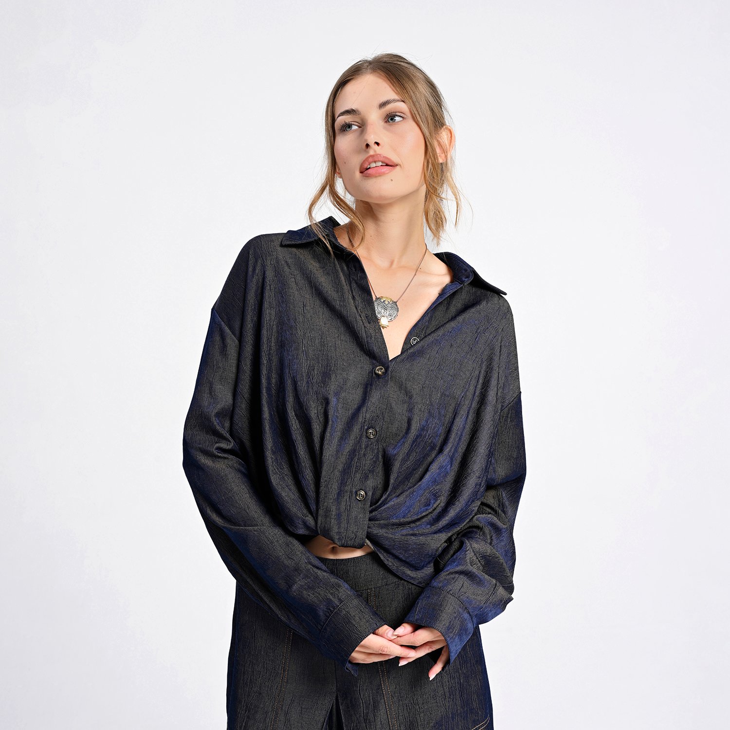 Relaxed Shirt With Draped Front Hem