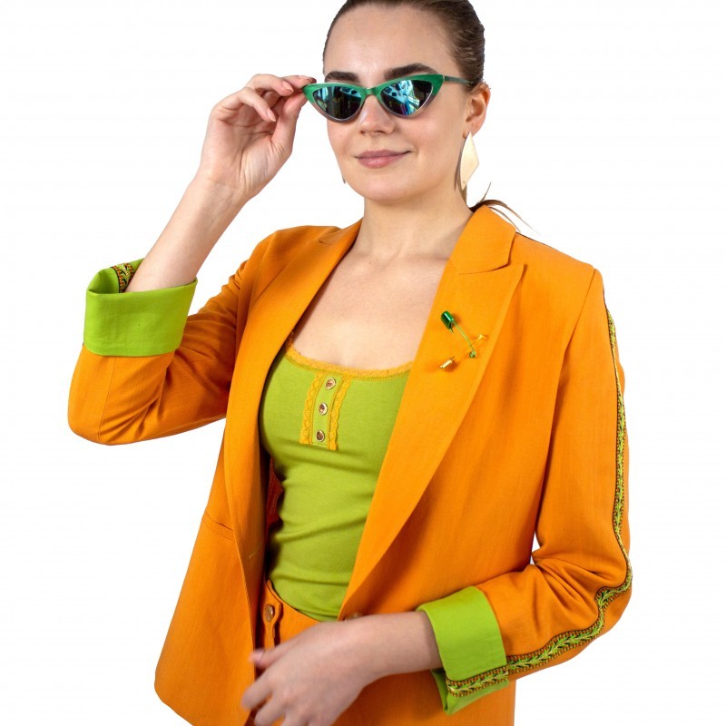 Tailored Viscose Linen Orange Blazer Jacket