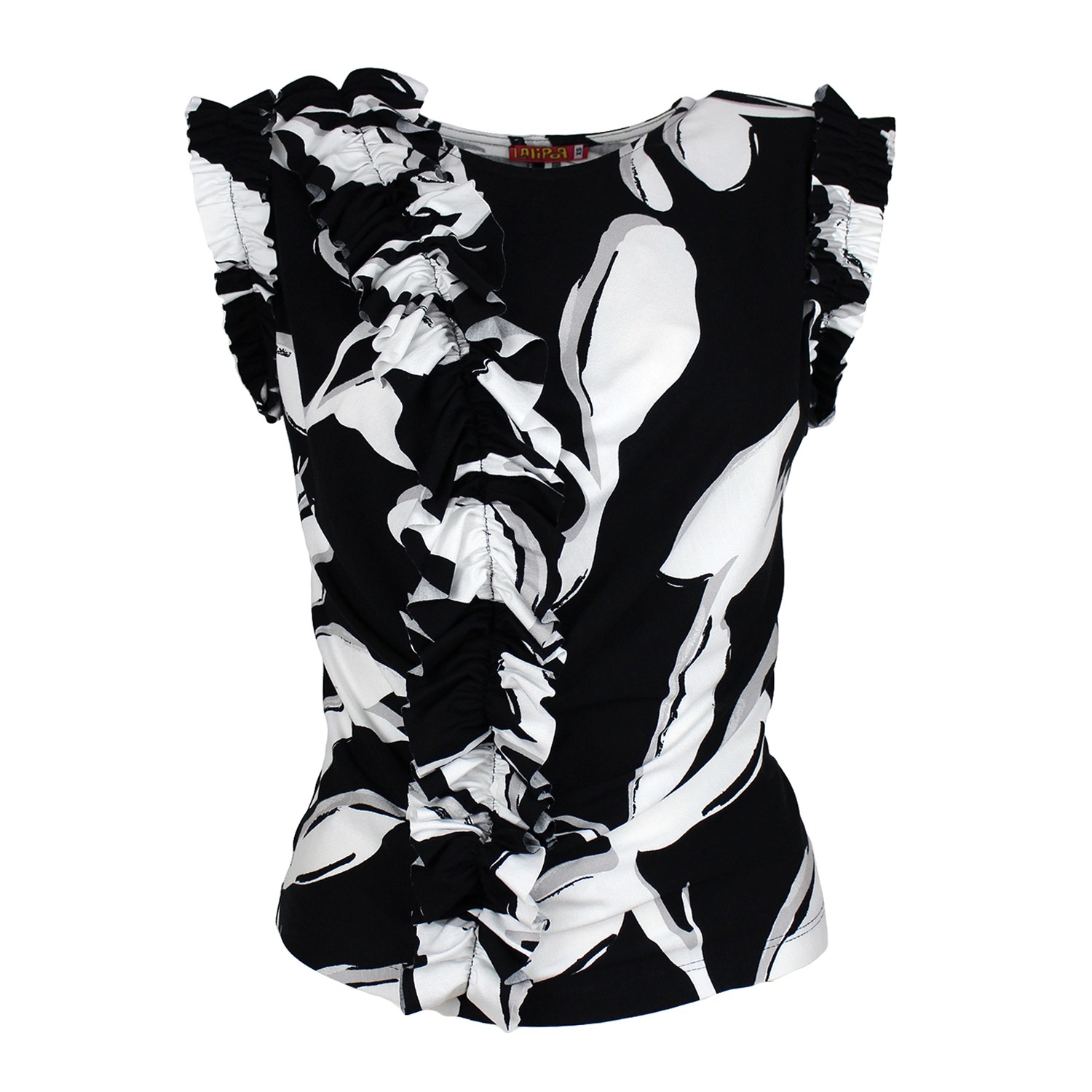 Black And White Ruffle Knitted Blouse