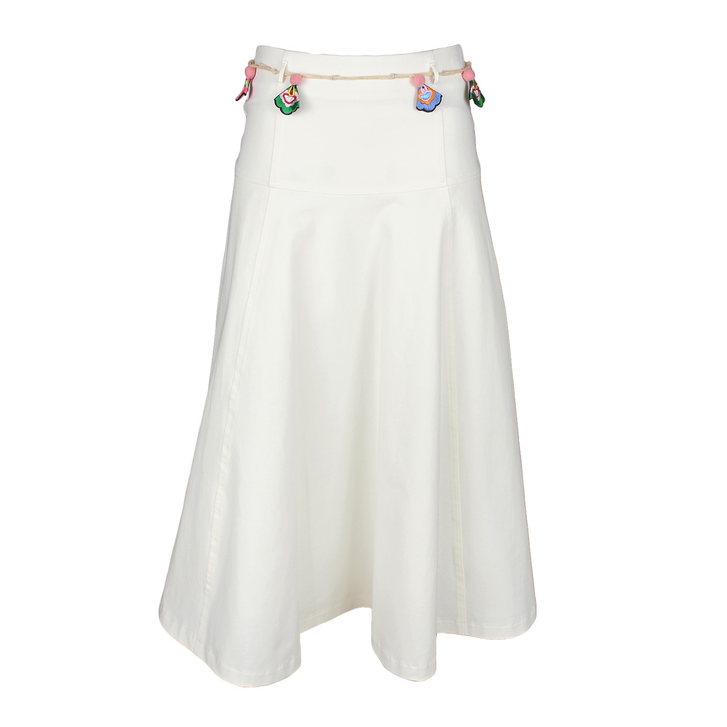A-Line Midi White Cotton Skirt