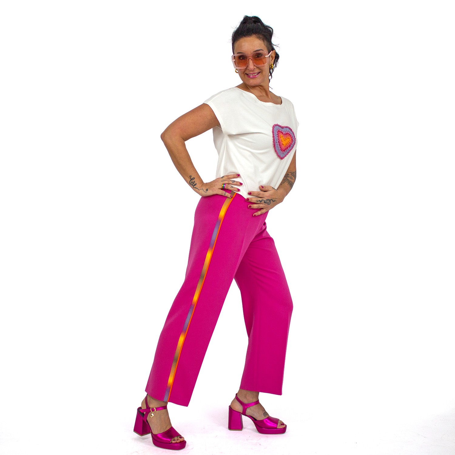 Wide Leg Cropped Fuchsia Pants