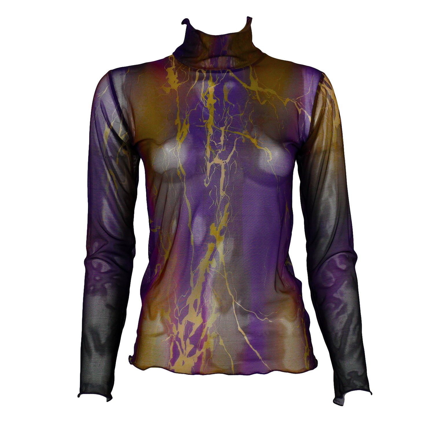 Abstract Printed Semi-Sheer Tulle Top