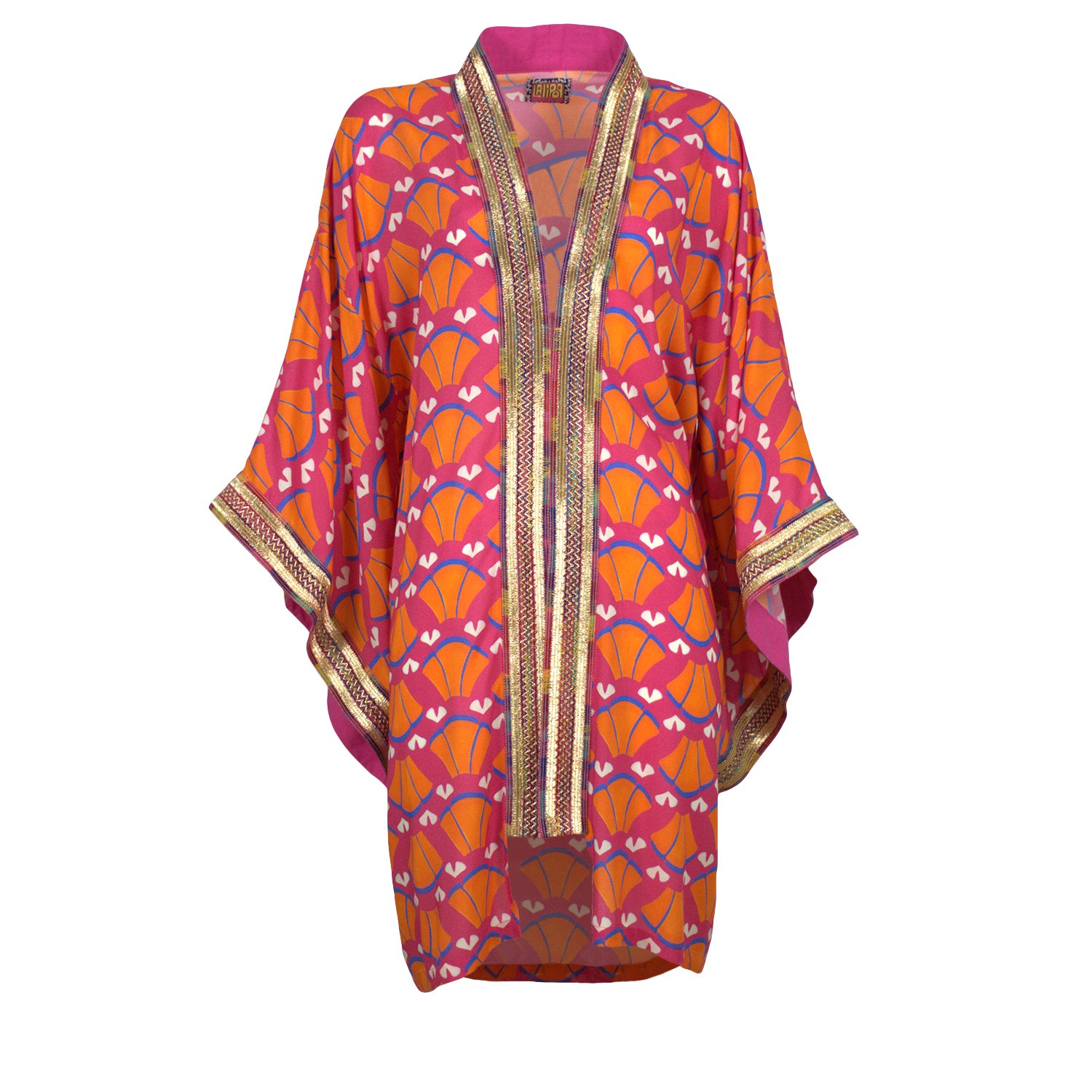 Multi-Color Abstract Viscose Kimono Embellished With Golden