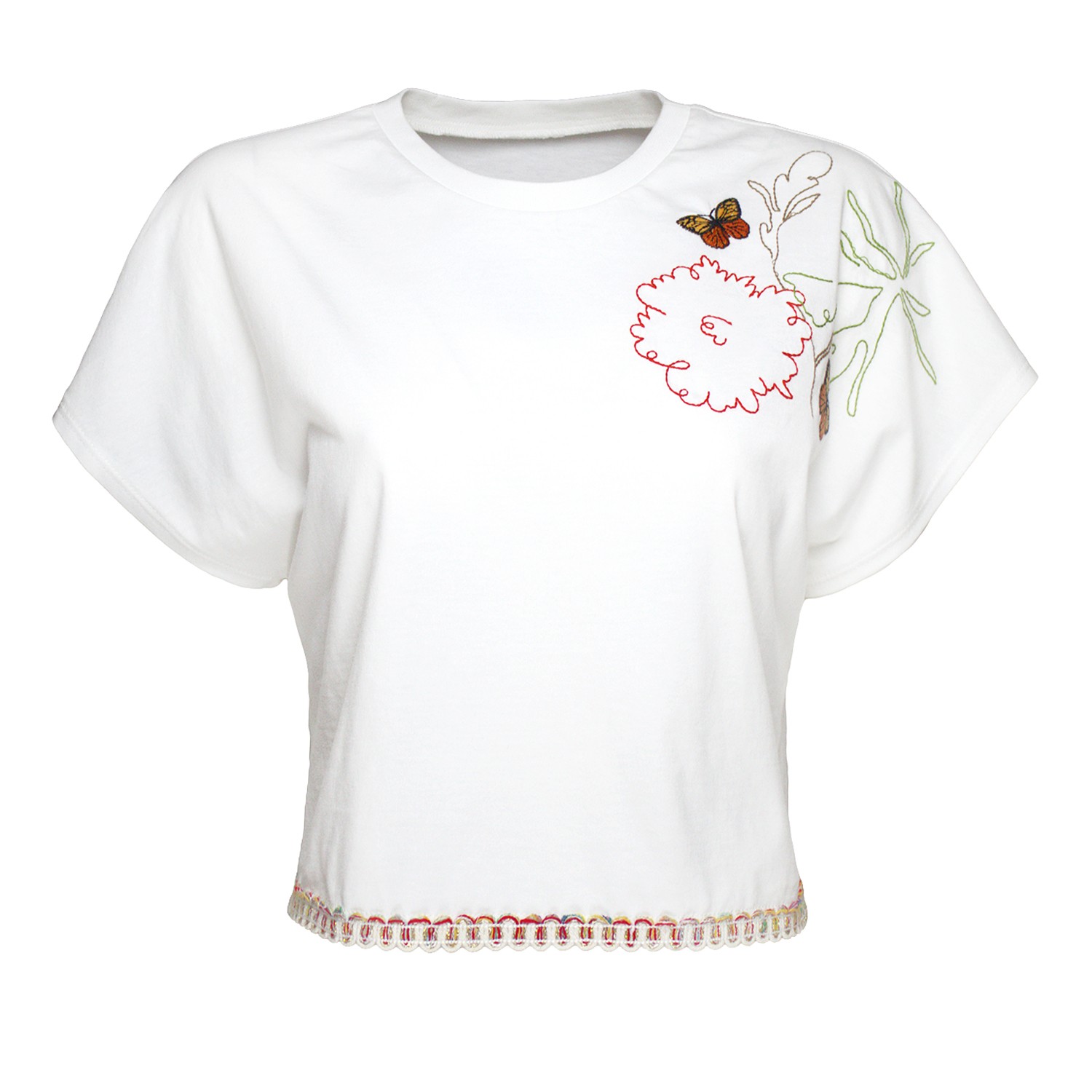 Embroidered Cropped Cotton T-Shirt