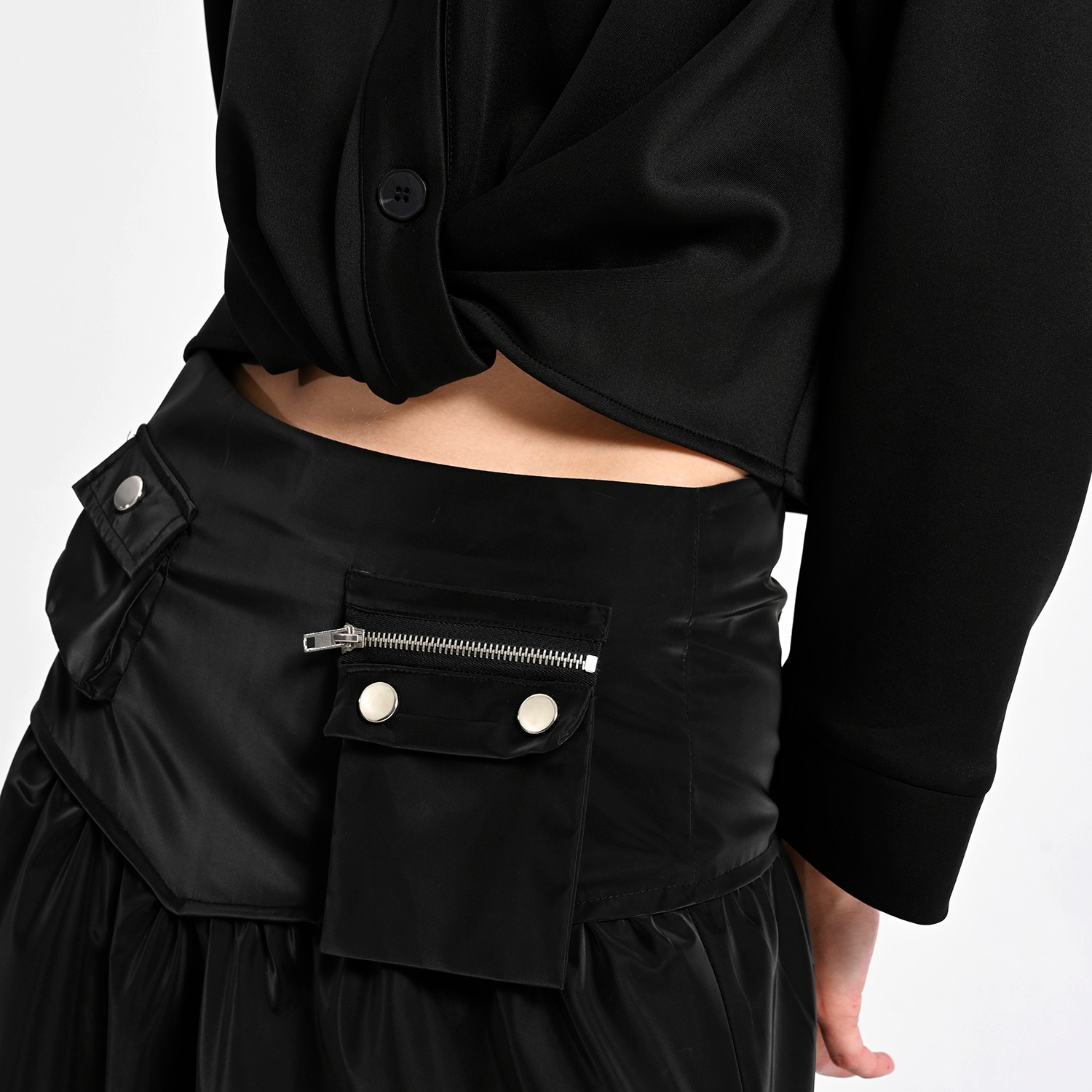 Black Maxi Skirt With Cargo Pocket Details