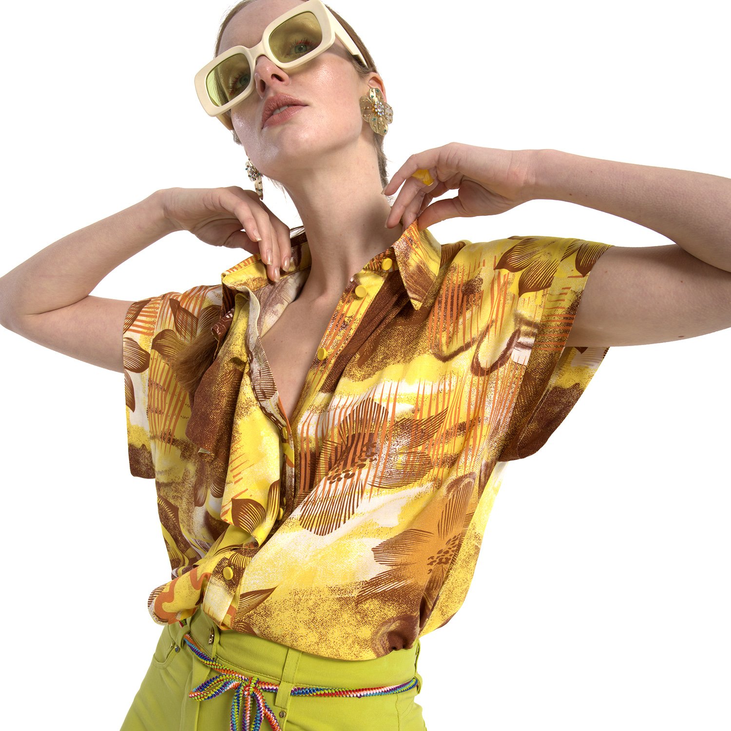 Abstract Floral Viscose Short-Sleeve Shirt