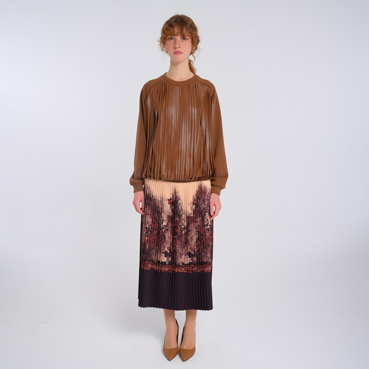 Walnut Sweatshirt With Laser-Cut Vegan Leather Fringes