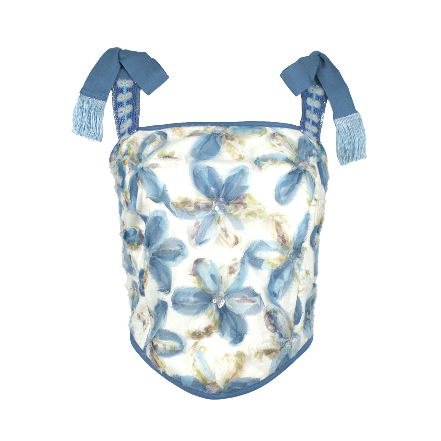 Flower Applique Crop Top With Tieable Straps