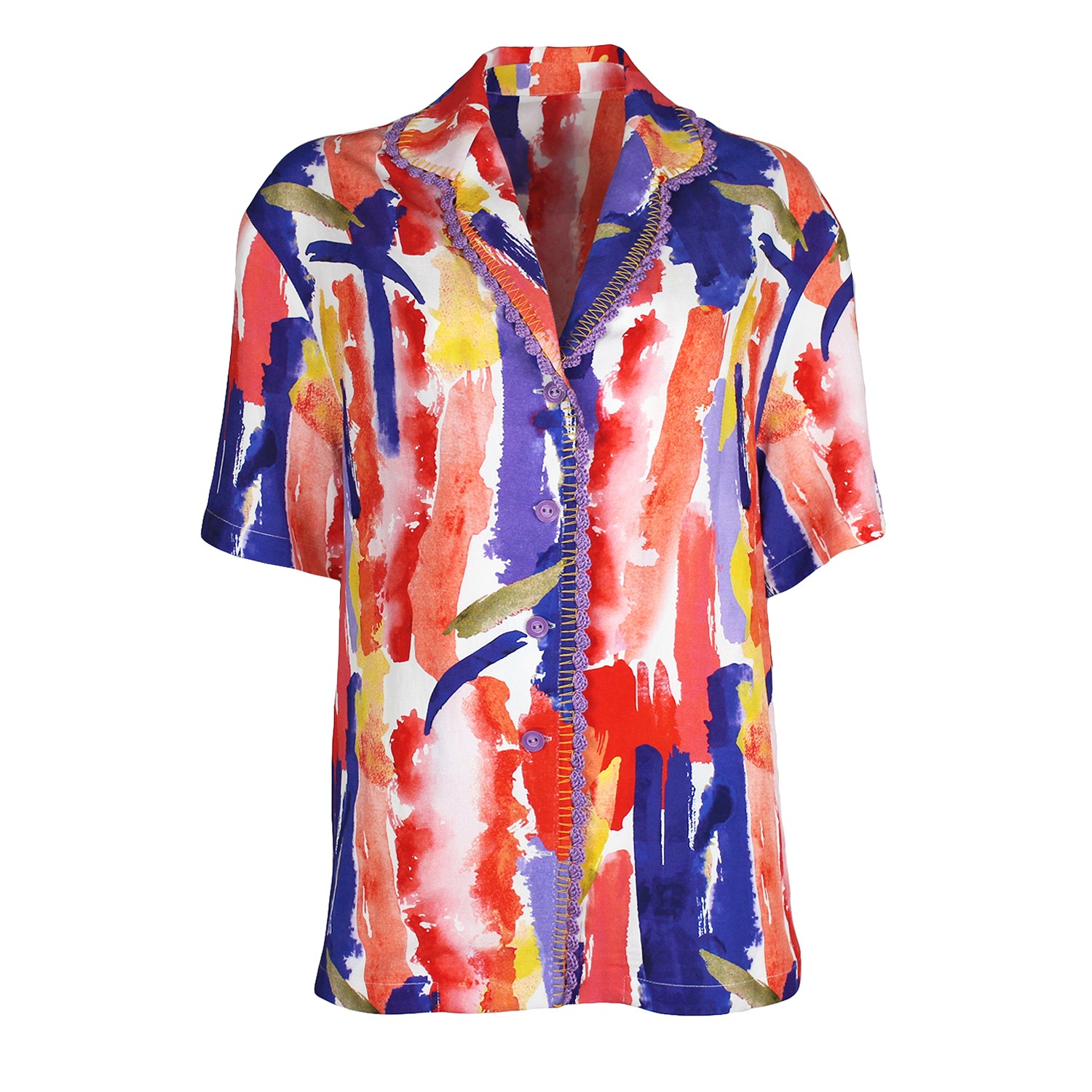 Abstract Printed Linen Shirt With Hand-Embroidered Detail