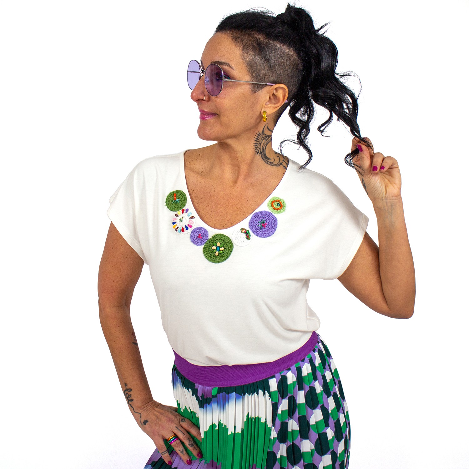 White Blouse With Hand-Embroidered Details On The Neckline