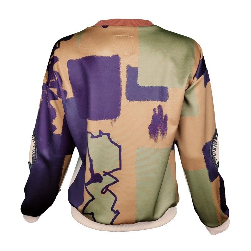 Abstract Print Sweatshirt with Khaki Vegan Leather Details