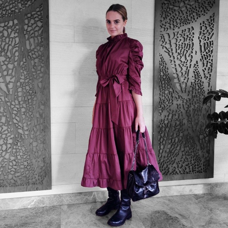 Cotton Poplin Burgundy Midi Dress