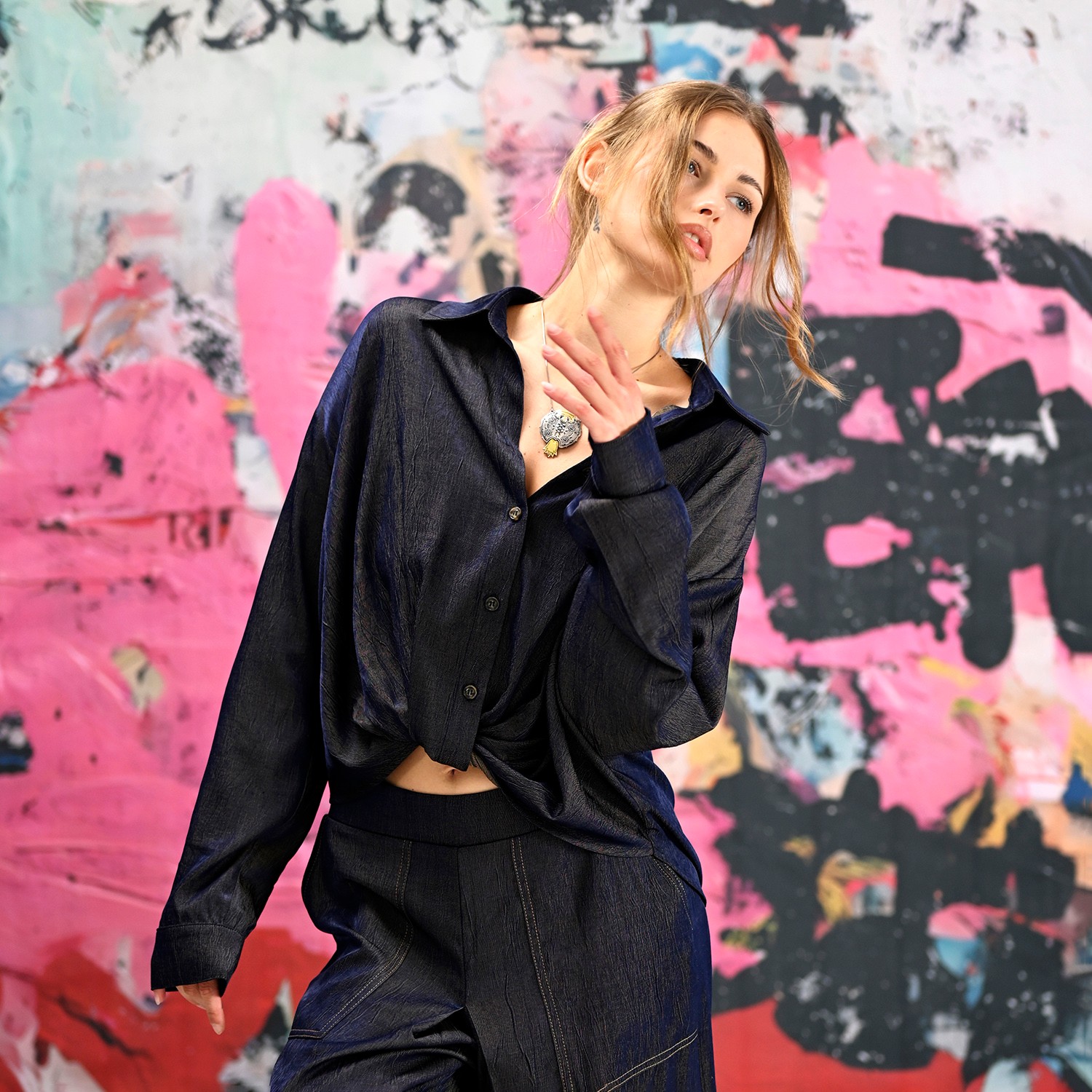 Relaxed Shirt With Draped Front Hem