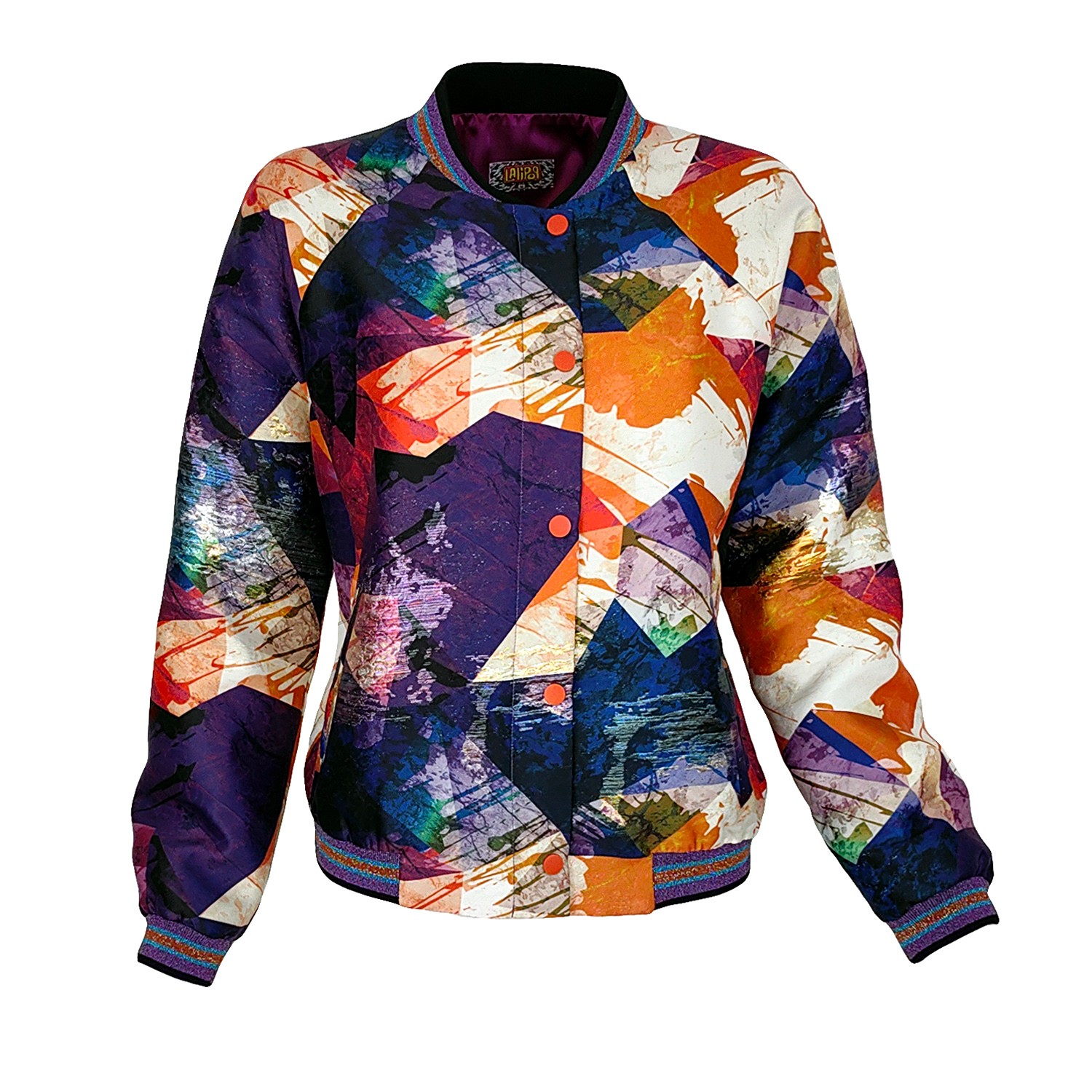 Abstract Print Jacquard Bomber Jacket