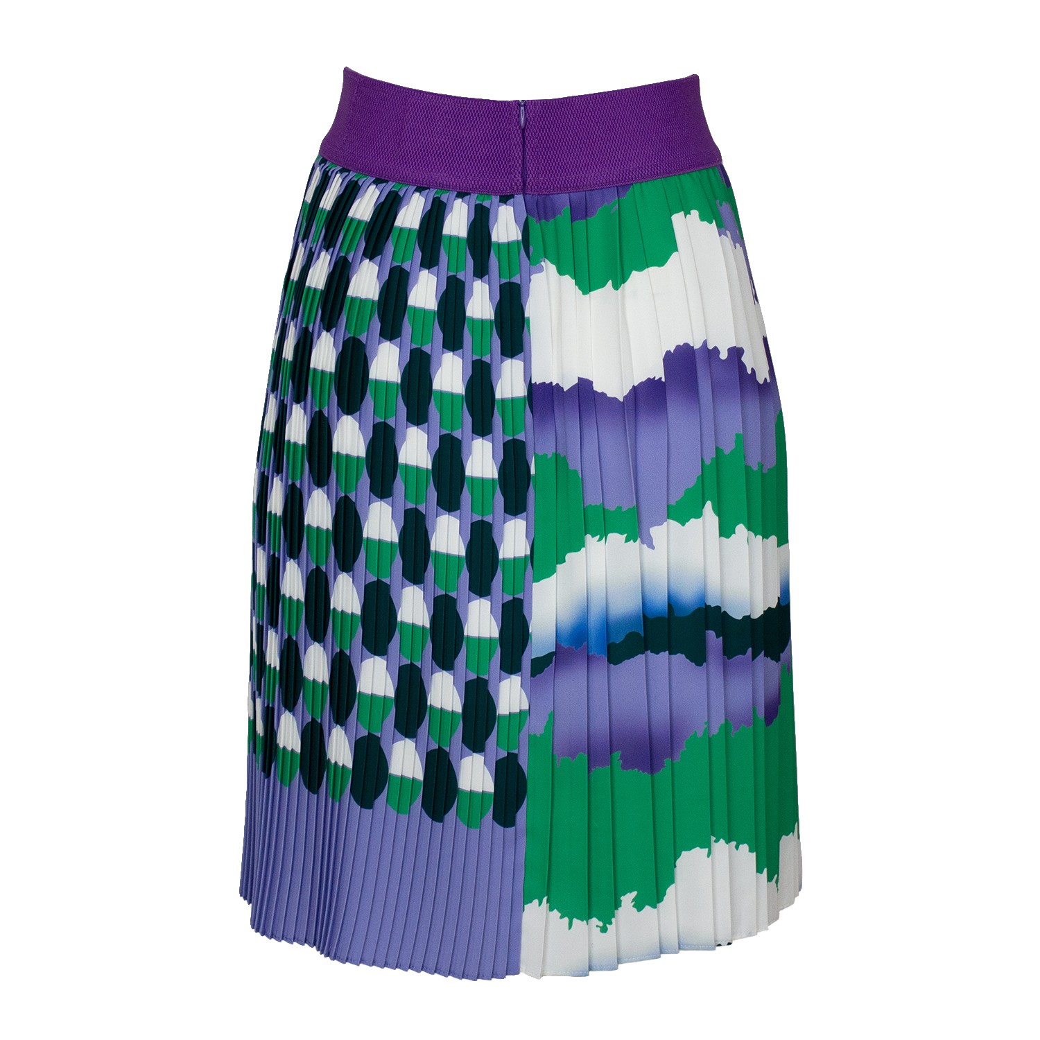 Knee-Length Pleated Skirt With Wavey & Polka Dot Print