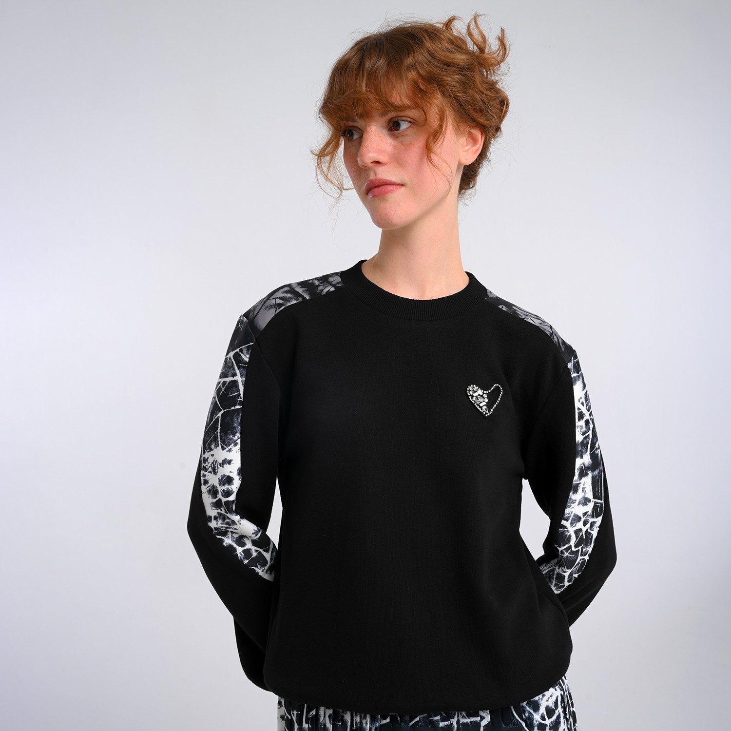 Heart Embellished Black Sweatshirt