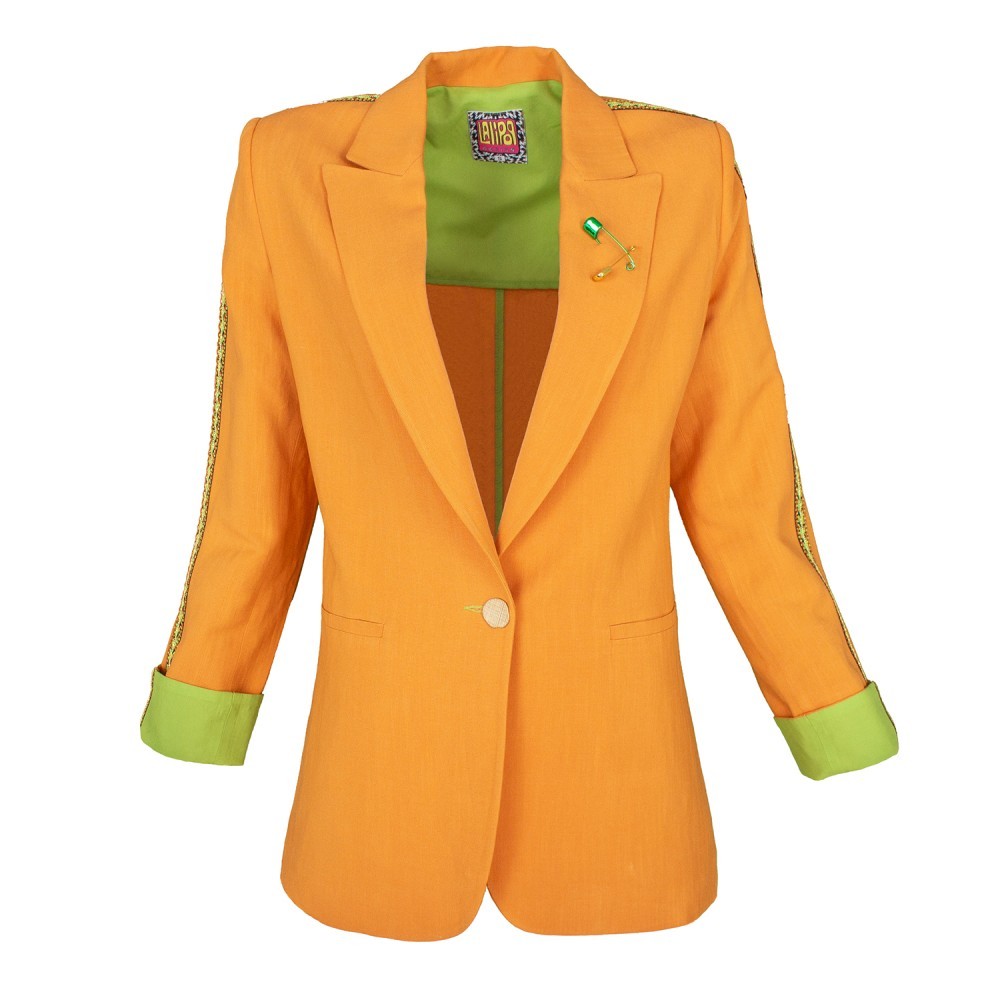 Tailored Viscose Linen Orange Blazer Jacket