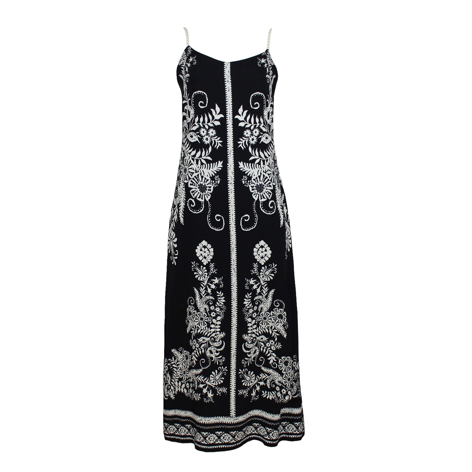 Black And White Floral Tapestry Midi Dress