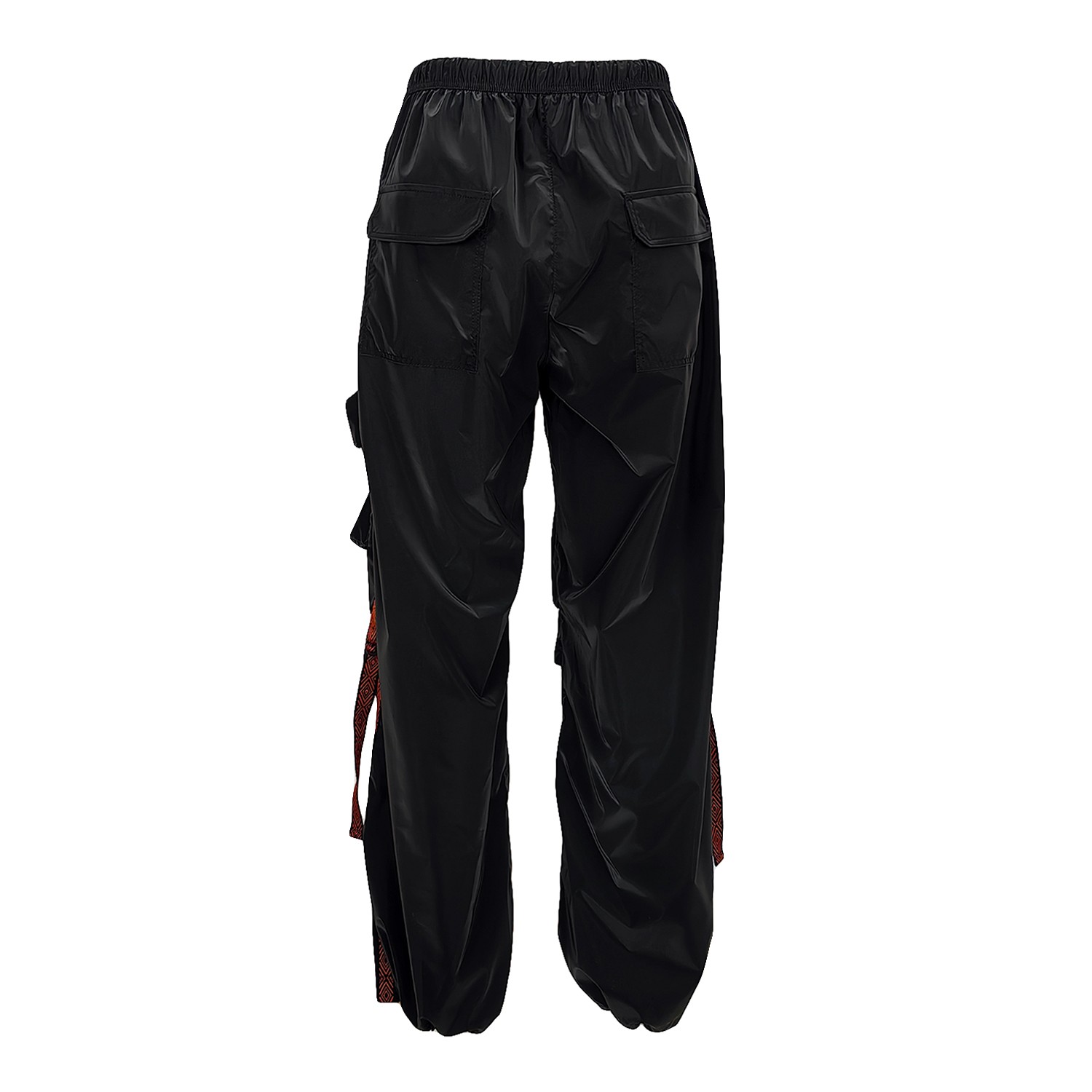 Velvety Look Black Cargo Pants With Straps