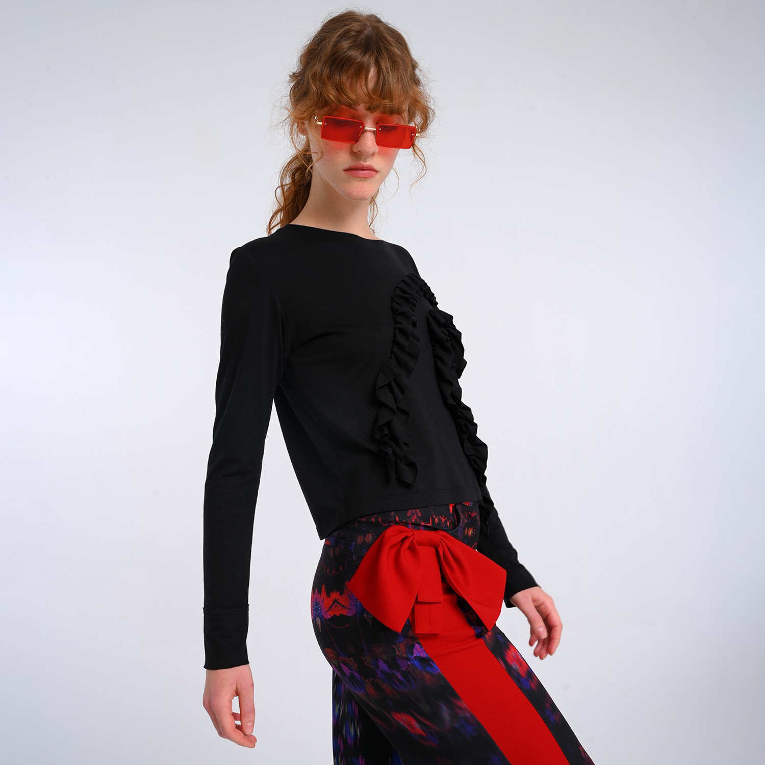 Black Viscose-Blend Long Sleeve T-Shirt