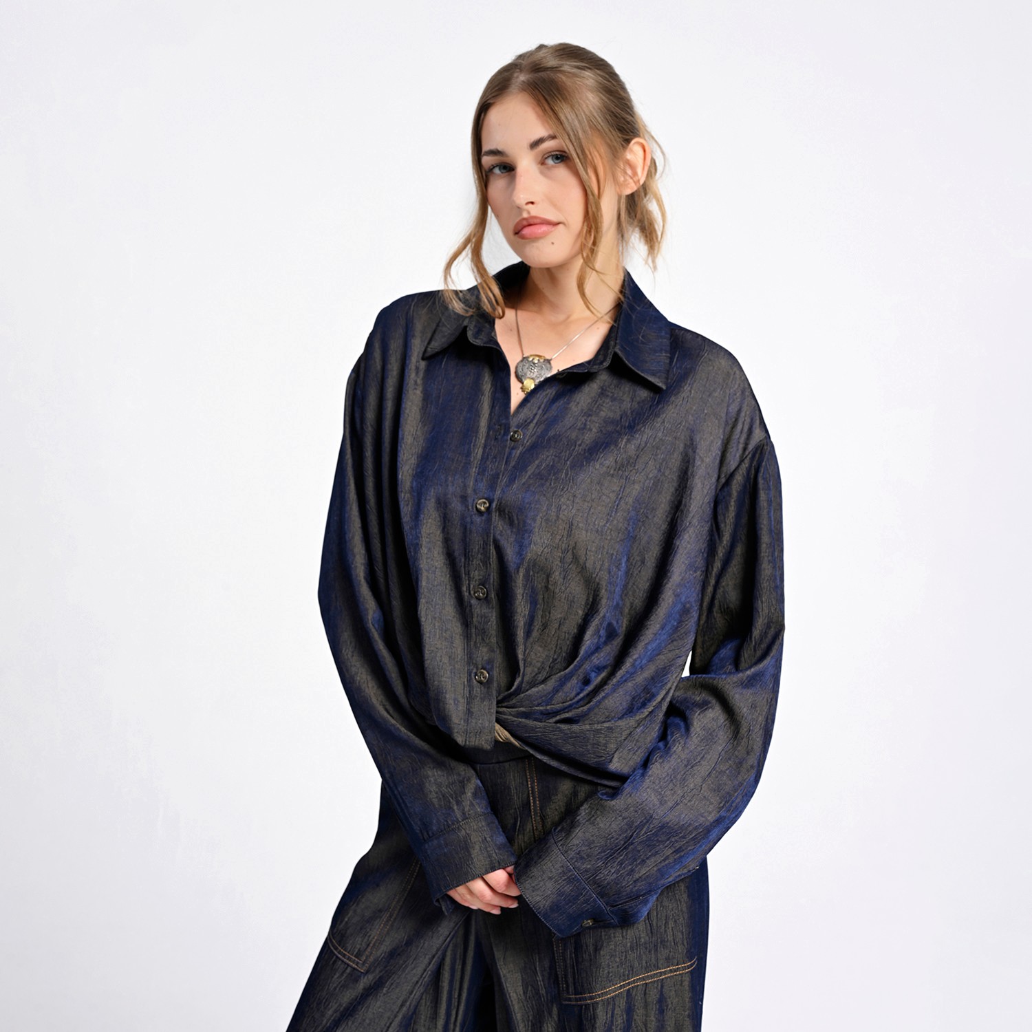 Relaxed Shirt With Draped Front Hem