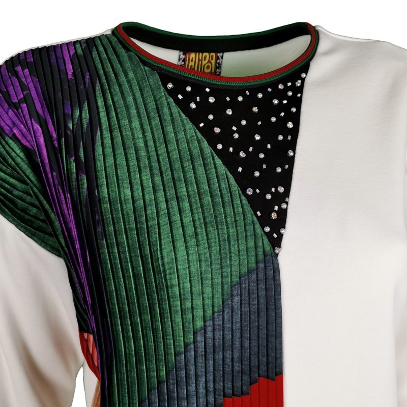 Pleated Sweatshirt With Rhinestone Details