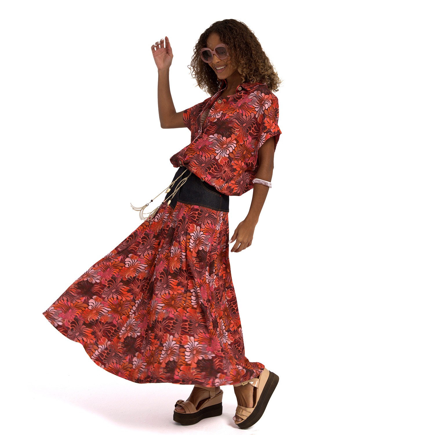 Hibiscus Floral Design Short-Sleeve Button-Up Shirt