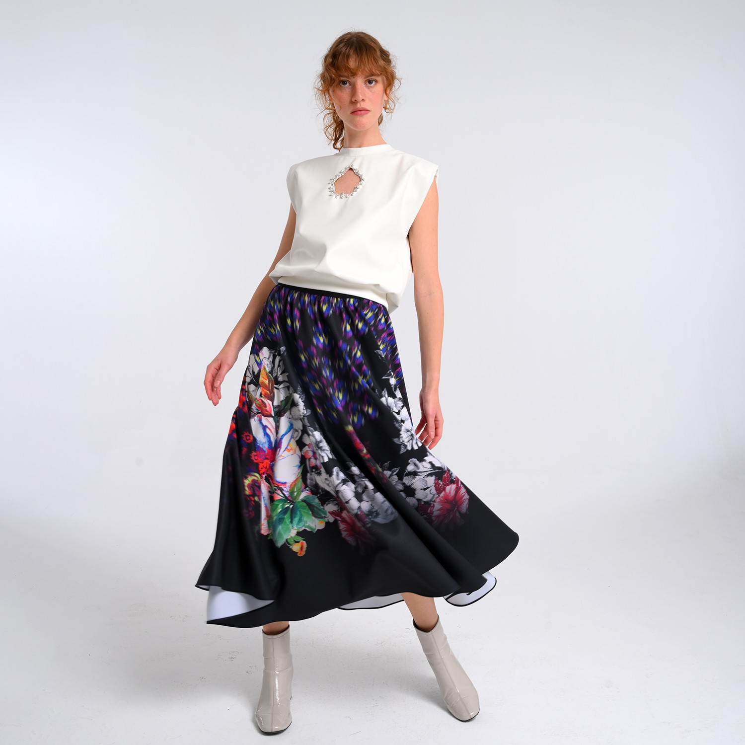 Ecru Vegan Leather Blouse With Laser-Cut Detailing