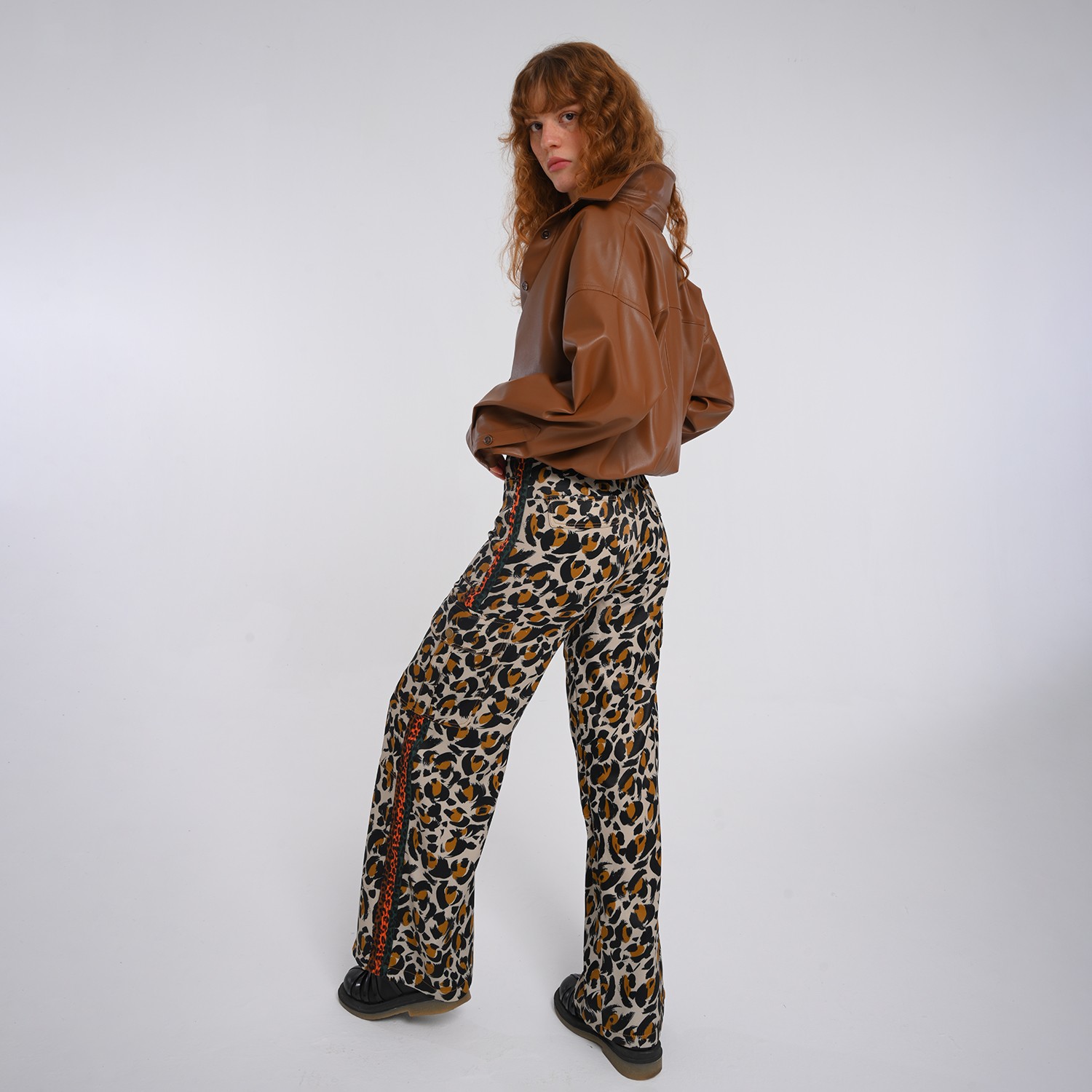 Leopard Print Ecovero Satin Wide-Leg Cargo Pants