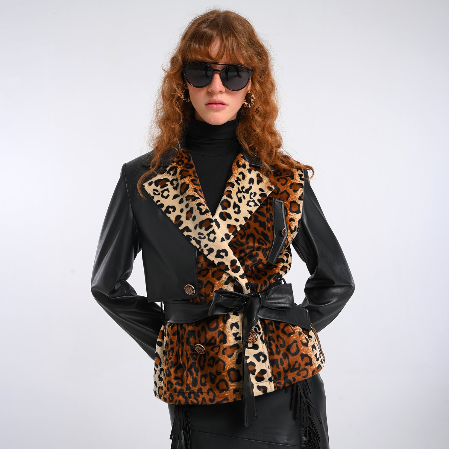 Leopard Print And Vegan Leather Jacket