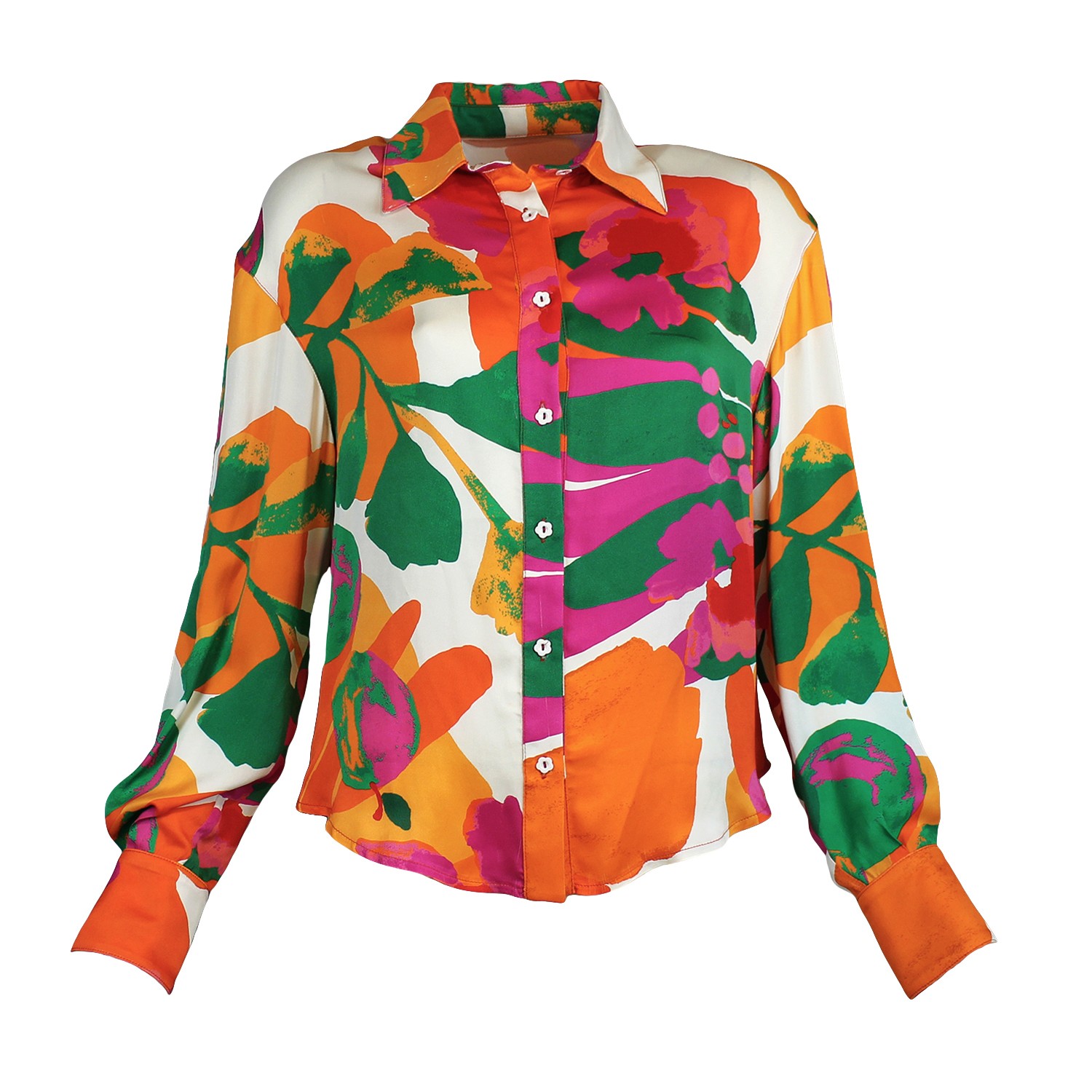 Multicolor Viscose Satin Button-Down Blouse