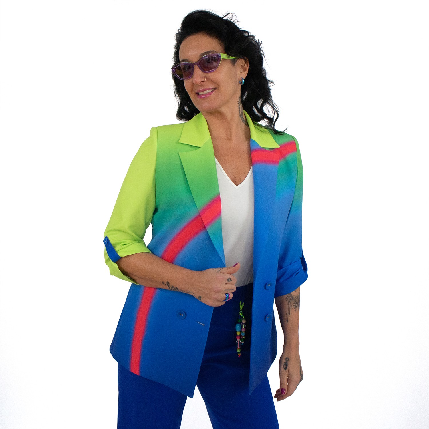 Double-Breasted Digital Print Sax Jacket