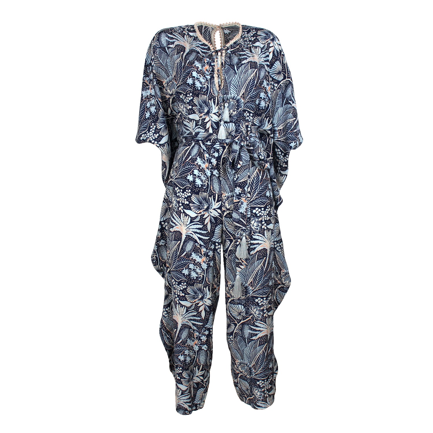 Floral Print Jumpsuit With Fluttering Cape Sleeves