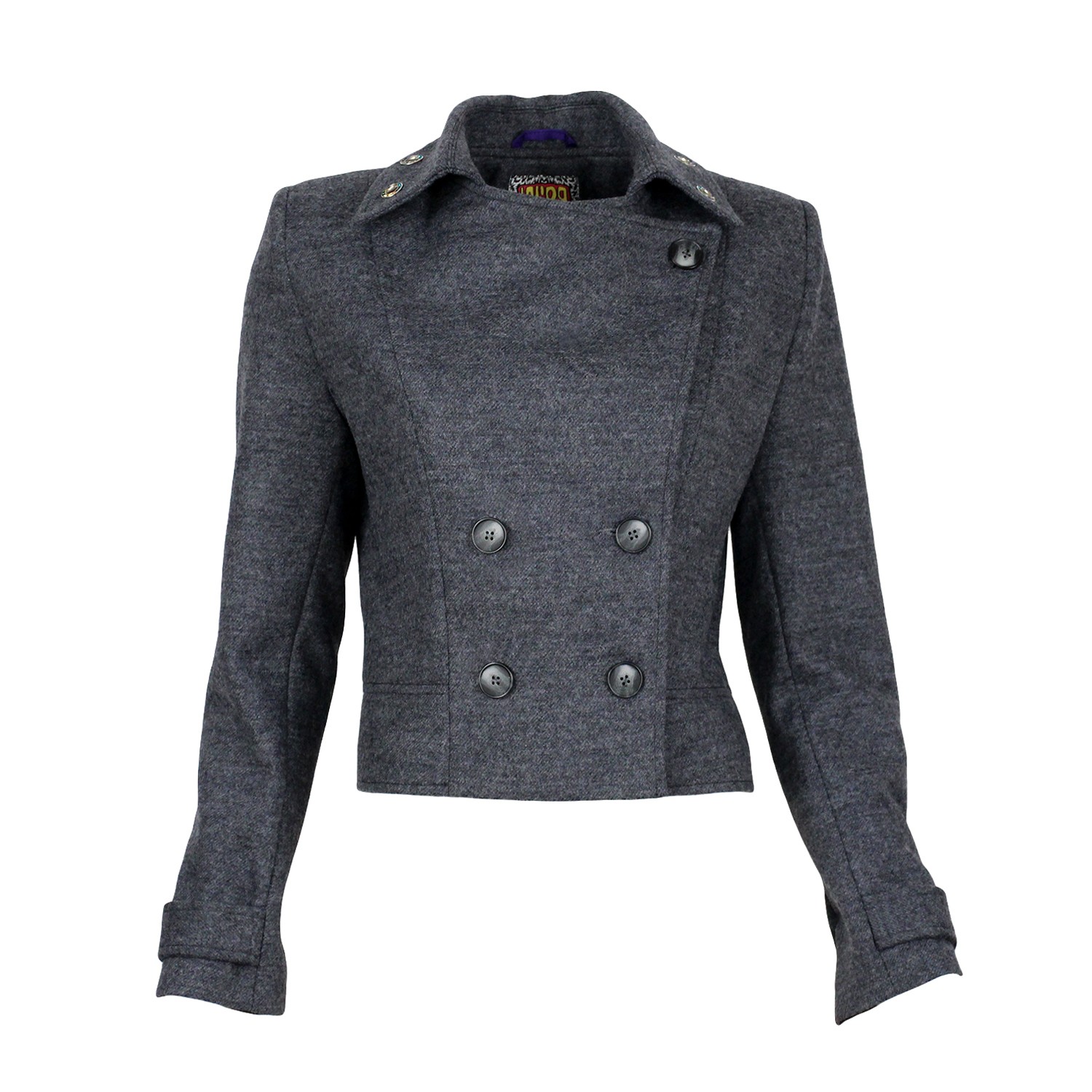 Medium Grey Wool Blend Colorful Eyelet Short Coat
