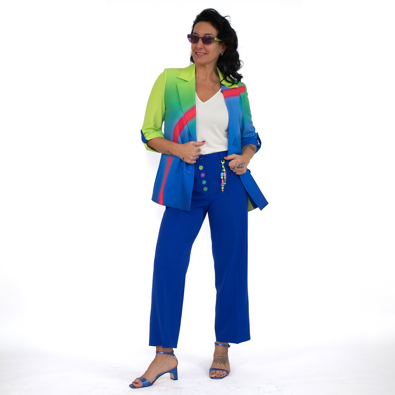 Double-Breasted Digital Print Sax Jacket