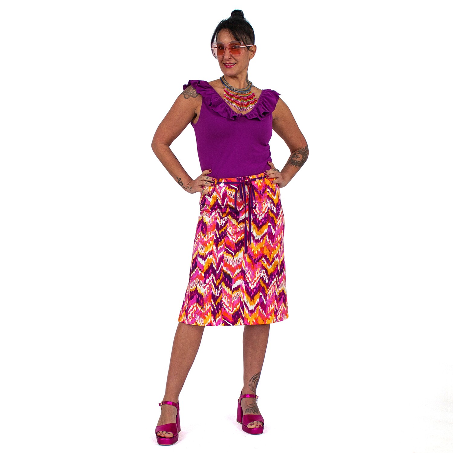 A-Line Colorful Zigzag Print Skirt