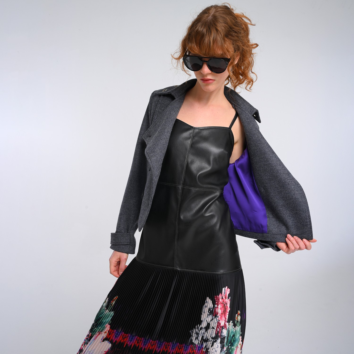 Medium Grey Wool Blend Colorful Eyelet Short Coat